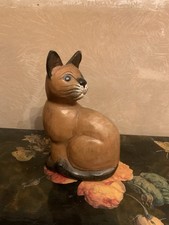 Vintage Wooden Cat Ornament Hand Carved