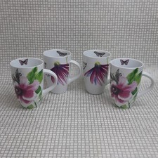 Next Exotic Bloom Mugs Set of 4 Floral Latte Coffee Pink Green New Ceramic