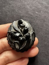 Victorian Carved Whitby Jet Metal Brooch Some Crack At Back Of Jet