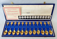 12 Roman Spoons 22 Carat Gold on Sterling Silver John Pinches London 1971 Rare