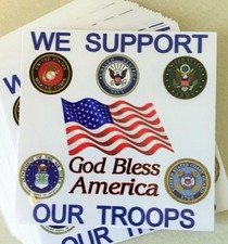 Military Branch support all.  4"X 4" vinyl.  NEW. $2.68