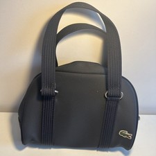 Lacoste Vegan Leather Handbag New Classic 25 Navy Blue Silver Hardwear Croc Logo