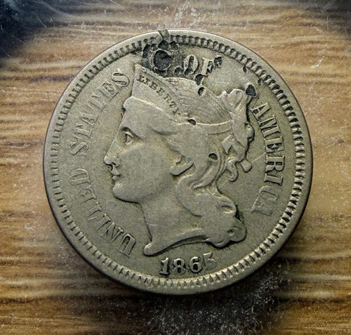 1865 three cent - piece, actual