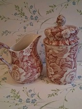 Burleigh Victorian Chintz Pink Floral Vintage Tea  Pot etc 7” And Jug Excellent 