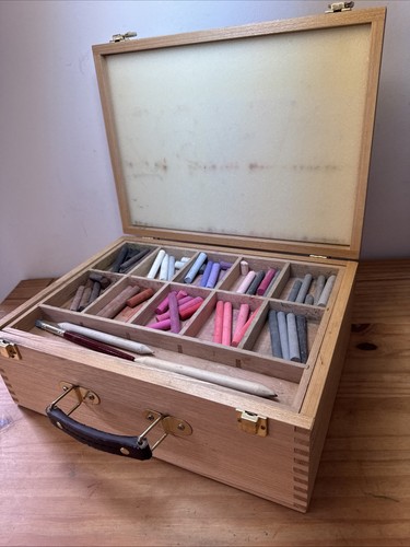 Wooden pastels storage box - storage,