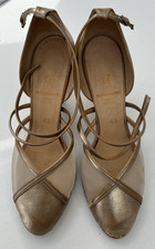 USED Supadance Dance Shoes, GOLD Satin COAG MESH , Size 4.5  2.5” Slim Heel
