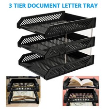 3 Tier Stackable Desk Black A4 Letter Tray Filing Document Organiser Form Paper