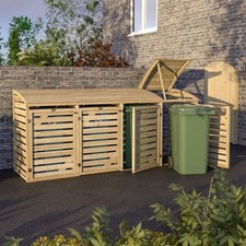 Rowlinson Quadruple Wheelie Bin Store Curved Lid Pressure Treated