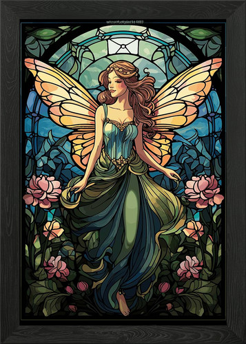 Fairy stained glass framed - fairy,
