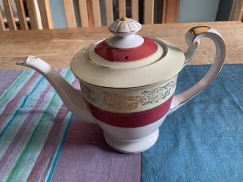 Tall ceramic burgundy white - ceramic,