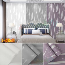 5X 3D Embossed Wave Wallpaper Silver Grey Non-woven Livingroom Wall Covers Decor