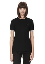 Fred Perry Twin Tipped T Shirt - Womens Crew Neck - Black - 6 XS 8 S 10 M 12 L