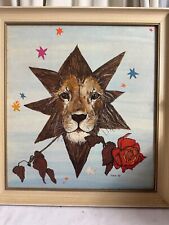 Vintage retro Fleur Cowles Folio Print Art 1975 Star shape Lion with Rose