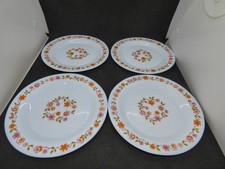 Vintage ARCOPAL SCANIA France Milk Glass White Orange Floral Round Plates x4