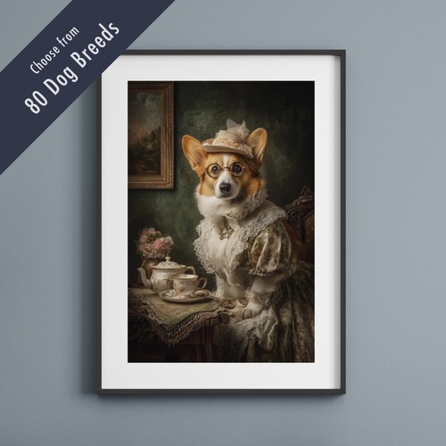 Funny dog tea party - party, print