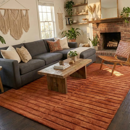 Burnt orange hand tufted wool - burnt,