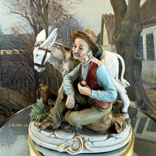 Rare Vintage Original Capodimonte Figurine: Old Man with Donkey see the pics