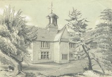 Antique 19th century pencil sketch picture  Tudor building, Thrandeston by C A J