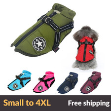 Dog Coat Waterproof With Harness Jacket Raincoat Winter Zip Coats Pet Hole Warm