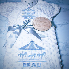 Boys Baby Blue Comforter Blanket Personalise Embroidered Carousel Horse Gypsy