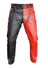 Mens Black & Red Leather Pant
