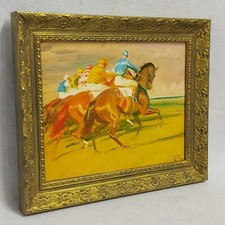 Oleograph On Canvas "Under Starters Orders" By A.J. Munnings 12.3"X10.5" Framed