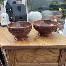 Vintage wooden Turned And Carved Bowls X 2 Beautiful Condition