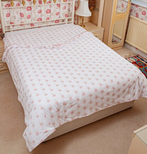 Vintage Style Floral Pink/White Double Duvet Cover Polycotton w/ Ribbon & Lace