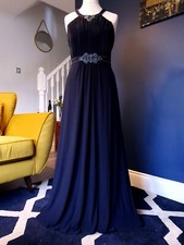 JENNY PACKHAM navy grecian maxi dress size 10 evening long embellished party blu