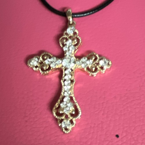 Gold tone crystal cross - ,