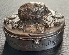 Silver scenes trinket box, pill box. Hedgehog. Silver plated pewter.1989 Vintage