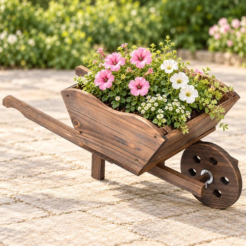 Wooden wheelbarrow planter - wooden,