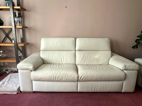 Cream leather seater - leather, sofa