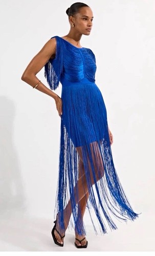 Karen millen blue fringe maxi - karen,
