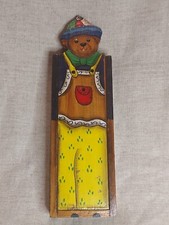 Vtg Wooden, Handpainted, Teddy Bear Design Sliding Top Pencil Box.