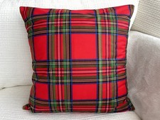 Christmas Red Tartan Check Cushion Cover Festive Decorative Seasonal Plaid Green