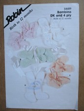 Robin DK & 4Ply  Knitting Pattern 14689: 5 Baby's Bootees & Mitts Sets: 0-12mth