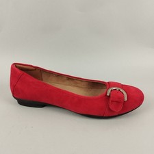 Clarks Unstructured Shoes Womens 8 Red Suede Leather Ballet Slip On Comfort Flat