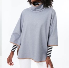 Tuckernuck Womens Blue Leather Trim Funnel Piper Poncho OS One Size Cape Wrap