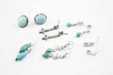 Sterling Silver Earrings Turquoise Larimar Topaz Celtic Studs Drops x 6 (13g)