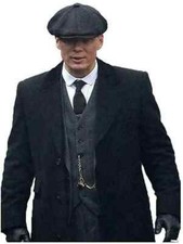 Thomas Shelby Peaky Blinder Gothic Long  Black Wool  Coat Overcoat New UK
