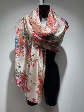 BNWOT Ladies cream with colourful floral pattern silk scarf - CG E42