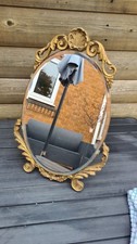 VINTAGE GOLD GILT DECO SHIELD EASEL BACK DRESSING TABLE MIRROR BEVELLED GLASS