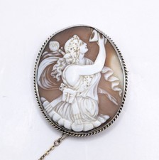RARE Large Antique Victorian Signed Shell Cameo Brooch