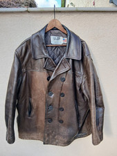 Schott NYC genuine leather pea coat size 48 XL Brown