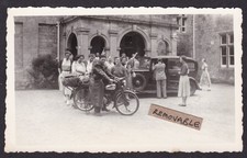 Vintage Photograph Man On Motorbike Military Dispatch? Motorcycle Car House