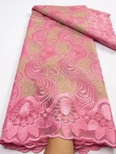 French Mesh Lace Fabric with Rhinestones Premium African Stone Lace Material 