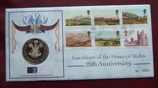 Investiture of Prince of Wales 25th anniversary medal/first day cover
