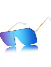 Blue Mirror Lens Men Women Sunglasses Eye Wear Oversized Flat Large Frame Luxury