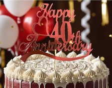 40th Anniversary Cake Topper, Ruby Wedding Anniversary Decoration